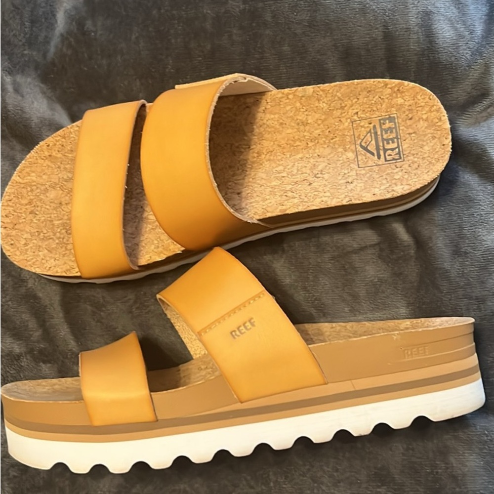 Reef Tan Platform Sandals with Cork Footbed